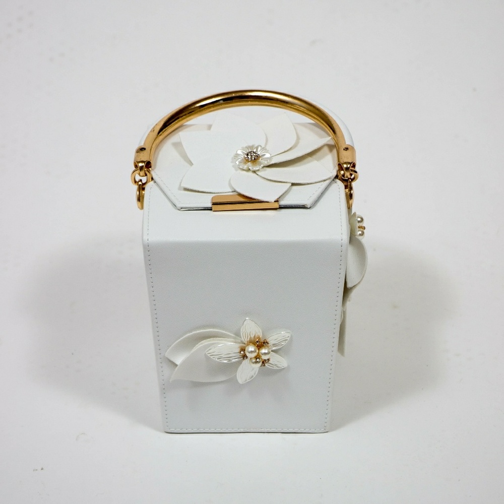 Faux White Leather takeout box purse